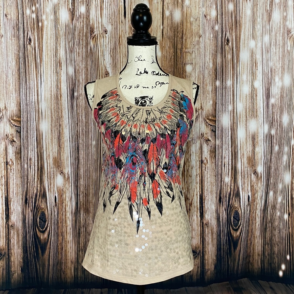 Sherry Cervi RU apparel tan sequined top